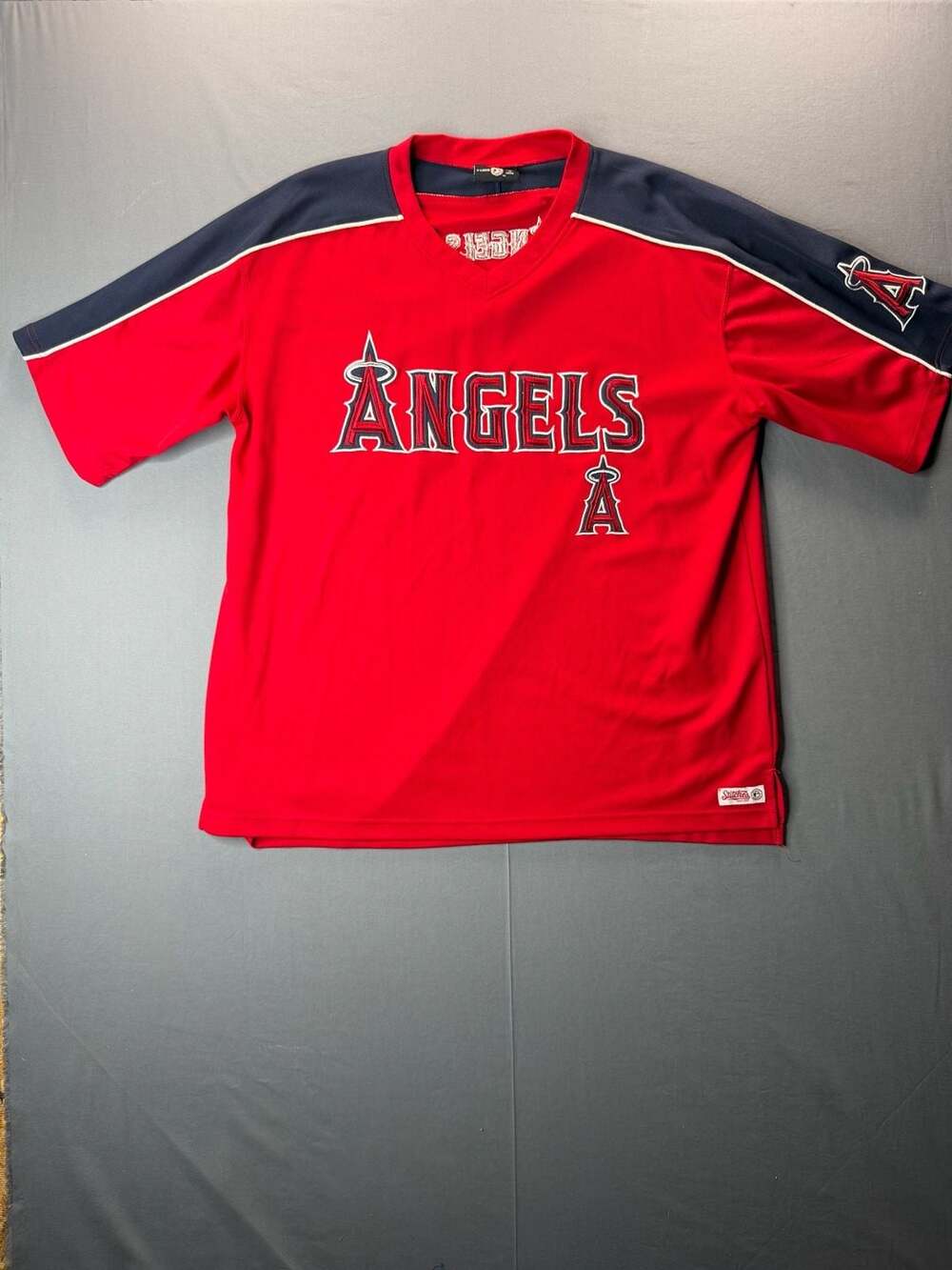 Stitches Los Angeles Angels MLB V-Neck Jersey Shirt Red Navy Men's Size XL